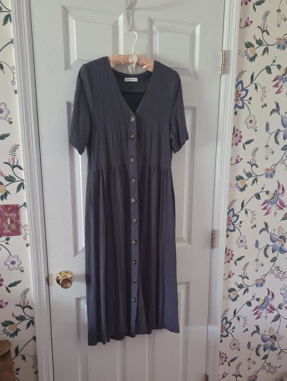 Button-Front Slate Gray Dress Neuflora